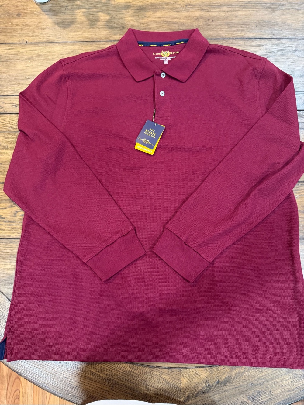 Club Room Men's Long-Sleeve Polo in Burgundy XL